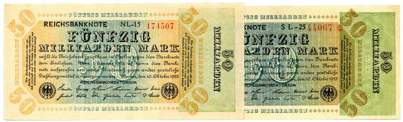 DEUTSCHES REICH BIS 1945, Geldscheine der Inflation, 1919-1924, 2x 50 Milliarden...