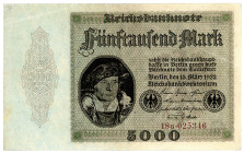 DEUTSCHES REICH BIS 1945, Geldscheine der Inflation, 1919-1924, 500 Milliarden Mark Überdruck auf 5000 Mark 15.3.1923, Firmendruck, Serie G, Überdruck...
