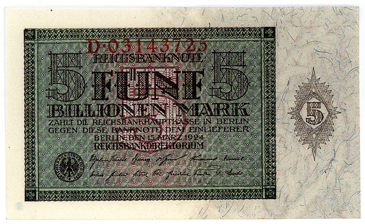 DEUTSCHES REICH BIS 1945, Geldscheine der Inflation, 1919-1924, 5 Billionen Mark...