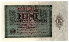 DEUTSCHES REICH BIS 1945, Geldscheine der Inflation, 1919-1924, 5 Billionen Mark 15.03.1924, Reichsdruck, KN 8-stellig, Serie D.
I
Ros.138; Grab.DEU...