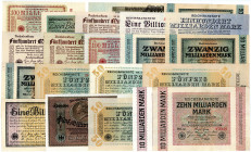 DEUTSCHES REICH BIS 1945, Geldscheine der Inflation, 1919-1924, 21 Scheine 1923, nur bessere Reichsbanknoten mit Varianten, dabei 500 Milliarden, 1 un...