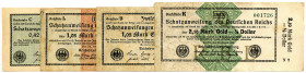 DEUTSCHES REICH BIS 1945, Wertbeständiges Notgeld, 1923, 0,42 Goldmark (II), 1,05 Goldmark (II+), 1,05 Goldmark (II-), 2,10 Goldmark (II+). 4 Scheine....
