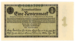DEUTSCHES REICH BIS 1945, Ausgaben der Deutschen Rentenbank, 1923-1937, 1 Rentenmark 1.11.1923, Reichsdruck, KN 8-stellig grün, Serie C.
I-
Ros.154a...