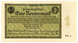 DEUTSCHES REICH BIS 1945, Ausgaben der Deutschen Rentenbank, 1923-1937, 1 Rentenmark 1.11.1923, Firmendruck, KN 6-stellig grün, FZ.WB.
II
Ros.154b; ...