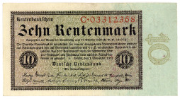 DEUTSCHES REICH BIS 1945, Ausgaben der Deutschen Rentenbank, 1923-1937, 10 Rentenmark 01.11.1923, Serie C.
II+
Ros.157; Grab.DEU-202