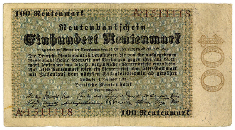 DEUTSCHES REICH BIS 1945, Ausgaben der Deutschen Rentenbank, 1923-1937, 100 Rent...