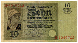 DEUTSCHES REICH BIS 1945, Ausgaben der Deutschen Rentenbank, 1923-1937, 10 Rentenmark 03.07.1925. Serie B.
IV
Ros.163; Grab.DEU-208