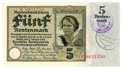 DEUTSCHES REICH BIS 1945, Ausgaben der Deutschen Rentenbank, 1923-1937, 5 Rentenmark 02.01.1926, mit luxemburgischen Gemeinde-/Poststempel.
I
Ros.16...