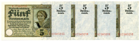DEUTSCHES REICH BIS 1945, Ausgaben der Deutschen Rentenbank, 1923-1937, 3x 5 Rentenmark 02.01.1926. KN 8-stellig fortlaufend 17505250-17505252, Serie ...