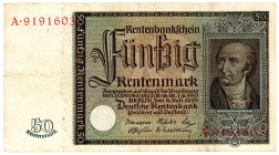 DEUTSCHES REICH BIS 1945, Ausgaben der Deutschen Rentenbank, 1923-1937, 50 Rentenmark 06.07.1934, Serie A.
III
Ros.165; Grab.DEU-221