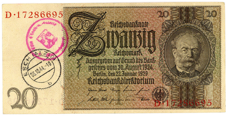 DEUTSCHES REICH BIS 1945, Ausgaben der Deutschen Reichsbank, 1924-1945, 20 Reich...