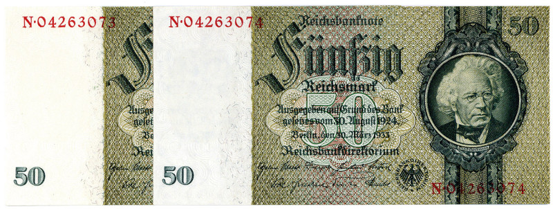 DEUTSCHES REICH BIS 1945, Ausgaben der Deutschen Reichsbank, 1924-1945, 2x 50 Re...