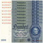 DEUTSCHES REICH BIS 1945, Ausgaben der Deutschen Reichsbank, 1924-1945, 100 Reichsmark 24.06.1935, Zwischenform, Serie B/W. 8 Scheine, davon 8x kassen...