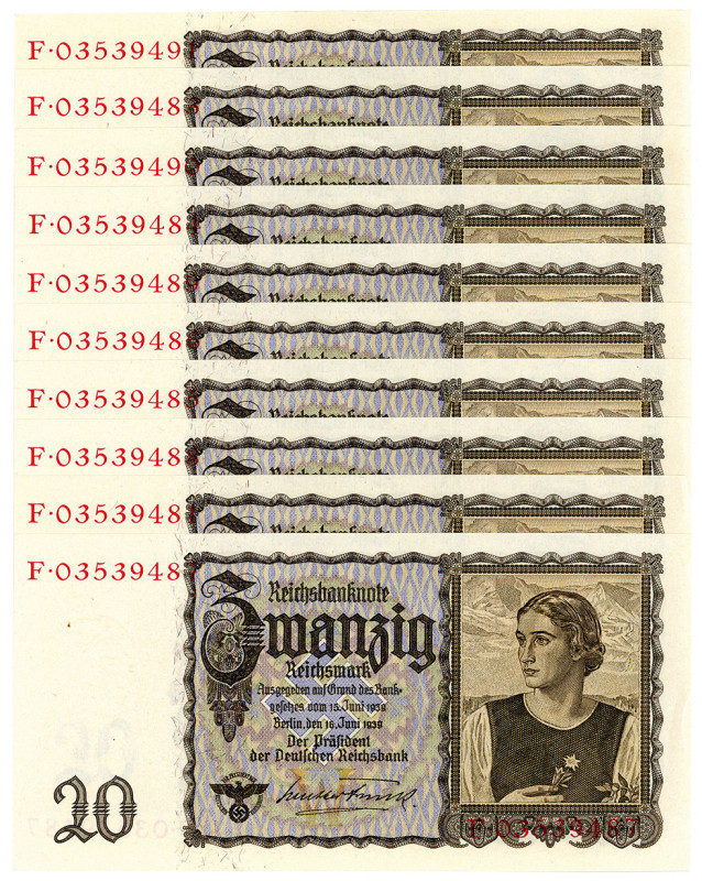 DEUTSCHES REICH BIS 1945, Ausgaben der Deutschen Reichsbank, 1924-1945, 20 Reich...