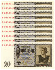 DEUTSCHES REICH BIS 1945, Ausgaben der Deutschen Reichsbank, 1924-1945, 20 Reichsmark 16.06.1939, Tirolerschein. 9 Scheine.
I-I-
Ros.178; Grab.DEU-2...