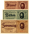 DEUTSCHES REICH BIS 1945, Notausgaben, Frühjahr 1945, Landkreis Aalen. 5, 10, 20 Reichsmark 15.04.1945.
I