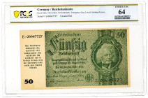 DEUTSCHES REICH BIS 1945, Notausgaben, Frühjahr 1945, Reichsbankstelle Graz, Linz und Salzburg. 50 Reichsmark 30.03.1933, Druck verschwommen.
PCGS Ch...