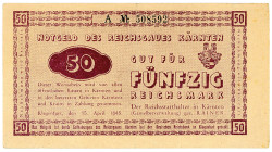 DEUTSCHES REICH BIS 1945, Notausgaben, Frühjahr 1945, Reichsgau Kärnten. 50 Reichsmark Notgeld 15.04.1945.
III+
Ros.187; Grab.DEU-263