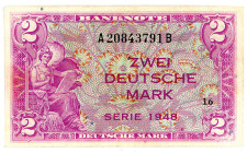 BUNDESREPUBLIK DEUTSCHLAND AB 1948, Noten der Bank Deutscher Länder, 1948-1949, 2 DM 1948, Kenn.-Bst.A/B.
III
Ros.234a; Grab.WBZ-3