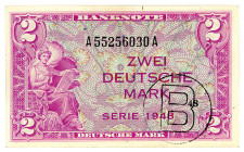 BUNDESREPUBLIK DEUTSCHLAND AB 1948, Noten der Bank Deutscher Länder, 1948-1949, 2 DM 1948, Serie A/A, mit B-Stempel.
I/I-
Ros.235a; Grab.WBZ-15a