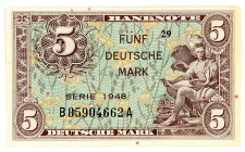 BUNDESREPUBLIK DEUTSCHLAND AB 1948, Noten der Bank Deutscher Länder, 1948-1949, 5 Mark 1948, KN 8-stellig, Serie B/A.
I
Ros.236a; Grab.WBZ-4