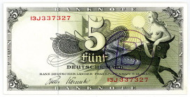 BUNDESREPUBLIK DEUTSCHLAND AB 1948, Noten der Bank Deutscher Länder, 1948-1949, 5 Mark 9.12.1948, 1-stellige Serienziffer mit einem Serienbuchstabe vo...