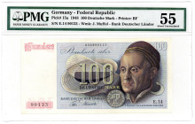 BUNDESREPUBLIK DEUTSCHLAND AB 1948, Noten der Bank Deutscher Länder, 1948-1949, 100 Deutsche Mark 09.12.1948, S/N E.14.
PMG 55 About Uncirculated
Ro...
