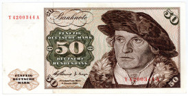 BUNDESREPUBLIK DEUTSCHLAND AB 1948, Noten der Deutschen Bundesbank, 1960-1999, 50 Deutsche Mark 02.01.1960, Serie Y/A Austauschnote.
I-II
Ros.265d; ...