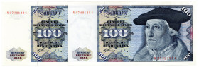 BUNDESREPUBLIK DEUTSCHLAND AB 1948, Noten der Deutschen Bundesbank, 1960-1999, 2x 100 DM 2.1.1960. Serie N/C.
I-
Ros.266a; Grab.BRD-10a