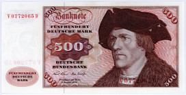BUNDESREPUBLIK DEUTSCHLAND AB 1948, Noten der Deutschen Bundesbank, 1960-1999, 500 Deutsche Mark 02.01.1970, Serie V/D.
I/I-
Ros.274a; Grab.BRD-18a