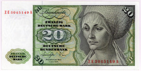 BUNDESREPUBLIK DEUTSCHLAND AB 1948, Noten der Deutschen Bundesbank, 1960-1999, 20 Deutsche Mark 01.06.1977, Serie ZE/A Austauschnote.
II-
Ros.276b; ...