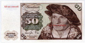 BUNDESREPUBLIK DEUTSCHLAND AB 1948, Noten der Deutschen Bundesbank, 1960-1999, 50 Deutsche Mark 01.06.1977, Serie KF/G. Fehldruck, stark verschobene K...