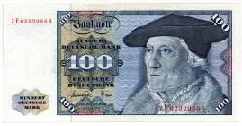 BUNDESREPUBLIK DEUTSCHLAND AB 1948, Noten der Deutschen Bundesbank, 1960-1999, 100 DM 01.06.1977. Serie ZE/A Austauschnote.
III
Ros.278b; Grab.BRD-2...