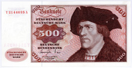 BUNDESREPUBLIK DEUTSCHLAND AB 1948, Noten der Deutschen Bundesbank, 1960-1999, 500 Deutsche Mark 01.06.1977, Serie Y/A Austauschnote.
I
Ros.279b; Gr...