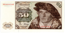 BUNDESREPUBLIK DEUTSCHLAND AB 1948, Noten der Deutschen Bundesbank, 1960-1999, 50 Deutsche Mark 02.01.1980, Serie KK/B, Verschnitt.
II+
Ros.288a; Gr...