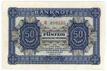 DEUTSCHE DEMOKRATISCHE REPUBLIK, 1948-1989, Ausgaben der Deutschen Notenbank, 1948-1964, 50 Pfennig 1948.
I-II
Ros.339a; Grab.SBZ-10a