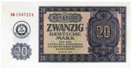 DEUTSCHE DEMOKRATISCHE REPUBLIK, 1948-1989, Militärgeld der Nationalen Volksarmee, 20 Deutsche Mark 1955(1980), Militärgeld. Maschinenstempel.
II
Ro...