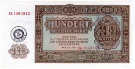DEUTSCHE DEMOKRATISCHE REPUBLIK, 1948-1989, Militärgeld der Nationalen Volksarmee, 100 Deutsche Mark 1955(1980), Militärgeld. Serie EA. Handstempel.
...