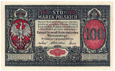 MILITÄR- UND BESATZUNGSAUSGABEN DES I. WELTKRIEGS, Generalgouvernement Warschau, 1917, 100 Marek 09.12.1916. Dritte Ausgabe, Serie A, Erste Stelle KN ...