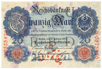 MILITÄR- UND BESATZUNGSAUSGABEN DES I. WELTKRIEGS, Persische Gebiete, 1916, 20 Mark/ 5 Toman, überdr. auf 20 Mark 19.02.1914, Serie N. Leichte Verfärb...