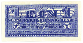MILITÄRGELD UND BESATZUNGSAUSGABEN DES II. WELTKRIEGS, Behelfszahlungsmittel Deutsche Wehrmacht 1940/1942, 1 Reichspfennig o.D.(1942), Papier weiß.
I...