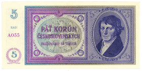 MILITÄRGELD UND BESATZUNGSAUSGABEN DES II. WELTKRIEGS, Protektorat Böhmen und Mähren, 1939-1944, Behelfsausgaben 1940. 5 Kronen o.D.(1940), ohne Stemp...