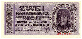 MILITÄRGELD UND BESATZUNGSAUSGABEN DES II. WELTKRIEGS, Besatzungsausgaben der UdSSR, 1941/1942, Zentralnotenbank Ukraine. 2 Karbowanez 10.03.1942, 1-s...