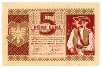 MILITÄRGELD UND BESATZUNGSAUSGABEN DES II. WELTKRIEGS, Deutsche Besetzung Jugoslawiens, 1941-1944, Provinz Laibach. 5 Lire 28.11.1944.
I
Ros.620