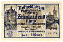NEBENGEBIETE, Danzig, 1914-1938, 10.000 Mark 20.03.1923. Rs.Klebereste.
I
Ros.796; Grab.DAN-20