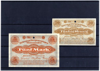 GEFANGENENLAGER, Holzminden, Kriegsgefangenenlager. 50 Pfennig, 5 Mark Dez.1916, je ohne KN, 1x gelocht.
I
Ti.384