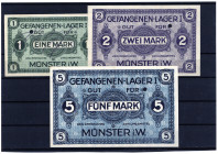 GEFANGENENLAGER, Münster, KGL. 1, 2, 5 Mark, gelocht, ohne Stempel.
I-
KGL 557.10; 11; 12