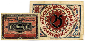 NOTGELD BESONDERER ART, Bielefeld, Stadtsparkasse. 25 Mark 15.07.1921, Seide. Dazu:Frankfurt/Oder. Inspektion der KGL III. Armeekorps. 10 Pfennig.

...
