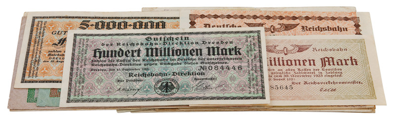 NOTGELD DER REICHSBAHN UND REICHSPOST, Kleines Lot mit 25 Reichsbahn-Scheinen, d...