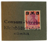 BRIEFMARKENNOTGELD, Kleinblittersdorf, Konsumverein. 3 Mark o.D. Germania.
I-